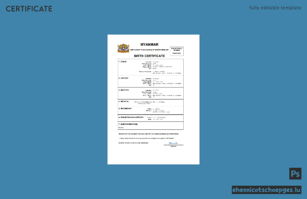 Myanmarische Geburtsurkunde (Word- und PDF-Beispiel)